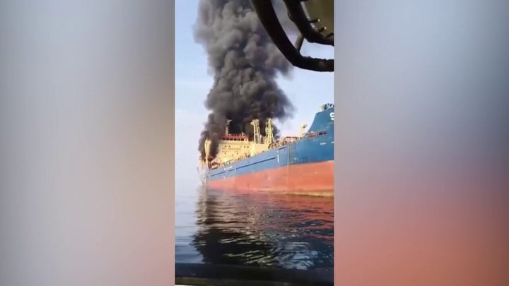 Oil tanker blazes near the coast of Oman in 